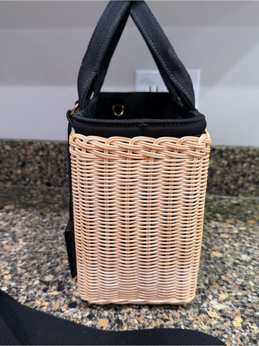Prada Beige Wicker Tote with Black Leather Trim and Strap - Picture 3 of 13
